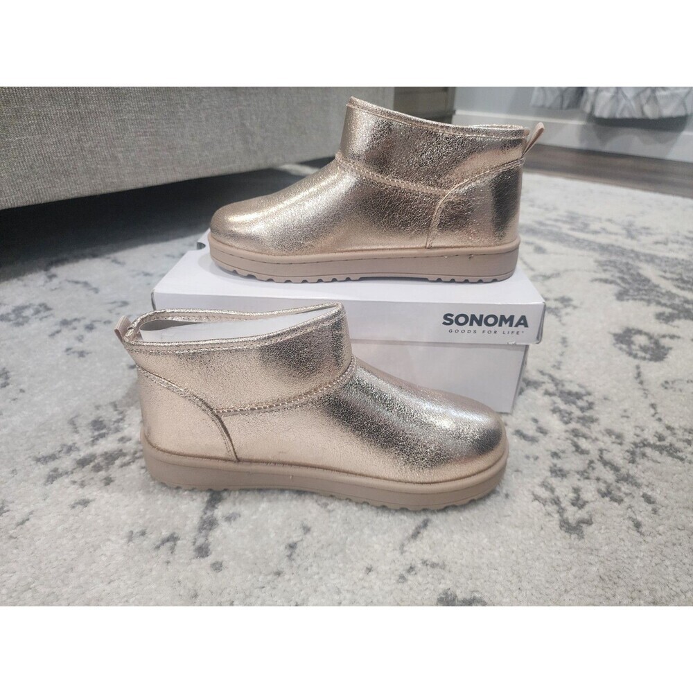 Sonoma Goods For Life Kazz Big Girls 6 Ankle Boots Gold Glitter Faux Fur Lining